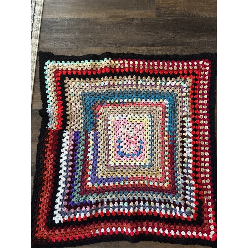 Vintage Afghan Crochet 40 X 40‎ Colorful Granny Square Cottagecore